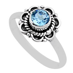 0.71cts faceted natural blue topaz round 925 sterling silver ring size 8 n36872