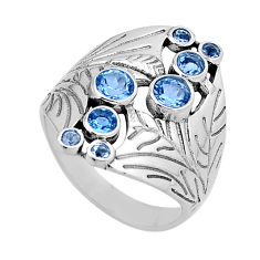 2.41cts faceted natural blue topaz round 925 sterling silver ring size 9 n54601