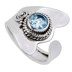 0.96cts faceted natural blue topaz round silver adjustable ring size 6.5 n37065