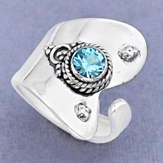 0.79cts faceted natural blue topaz round silver adjustable ring size 7 y15986