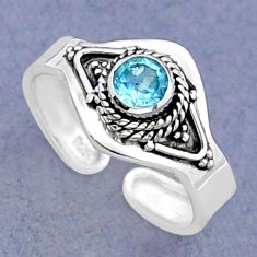 0.80cts faceted natural blue topaz round silver adjustable ring size 8 y15935