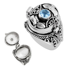 0.63cts faceted natural blue topaz round silver poison box ring size 8 n43748