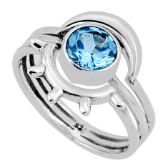 0.84cts faceted natural blue topaz round sterling silver ring size 6.5 n32931