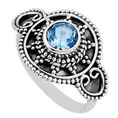 1.16cts faceted natural blue topaz round sterling silver ring size 6.5 n34885