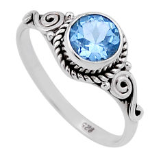 1.11cts faceted natural blue topaz round sterling silver ring size 6.5 n47211