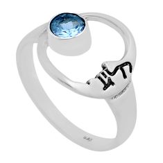 0.71cts faceted natural blue topaz silver crescent moon star ring size 9 n45915