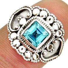 1.01cts faceted natural blue topaz square sterling silver ring size 7.5 y3172