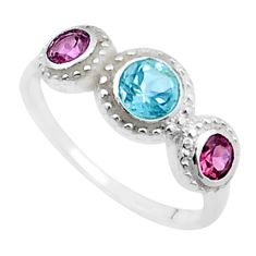 2.50cts faceted natural blue topaz tourmaline round silver ring size 7.5 u35352