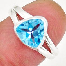 3.16cts faceted natural blue topaz trillion sterling silver ring size 7 y16332