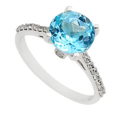 6.26cts faceted natural blue topaz white topaz 925 silver ring size 9 y93770