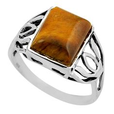 5.12cts faceted natural brown tiger's eye 925 sterling silver ring size 6 y46084