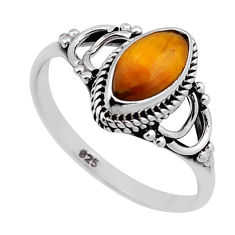 2.42cts faceted natural brown tiger's eye marquise silver ring size 7.5 n47259