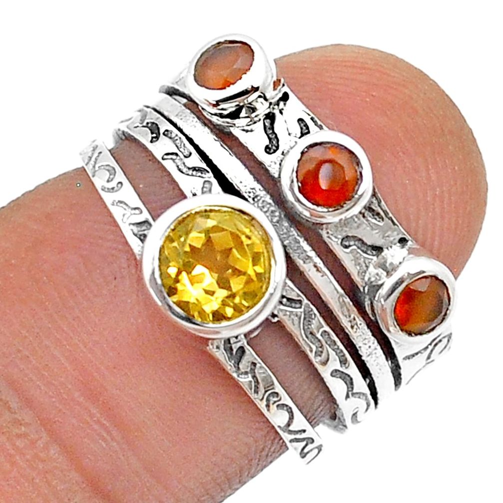 1.87cts faceted natural citrine cornelian 925 silver band ring size 6 u70798
