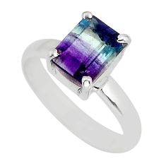 3.27cts faceted natural fluorite octagan 925 silver ring size 8 y78032