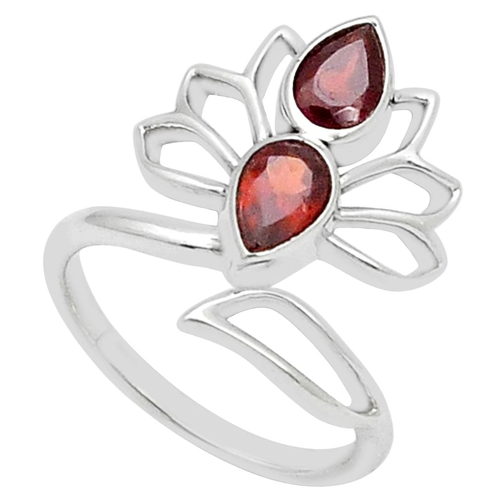 2.09cts faceted natural garnet 925 silver adjustable lotus ring size 9.5 u75596