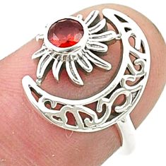 0.42cts faceted natural garnet 925 silver moon with flower ring size 5 u36887