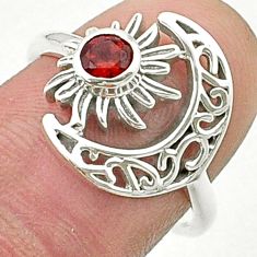 0.42cts faceted natural garnet silver moon with flower ring size 7.5 u36909