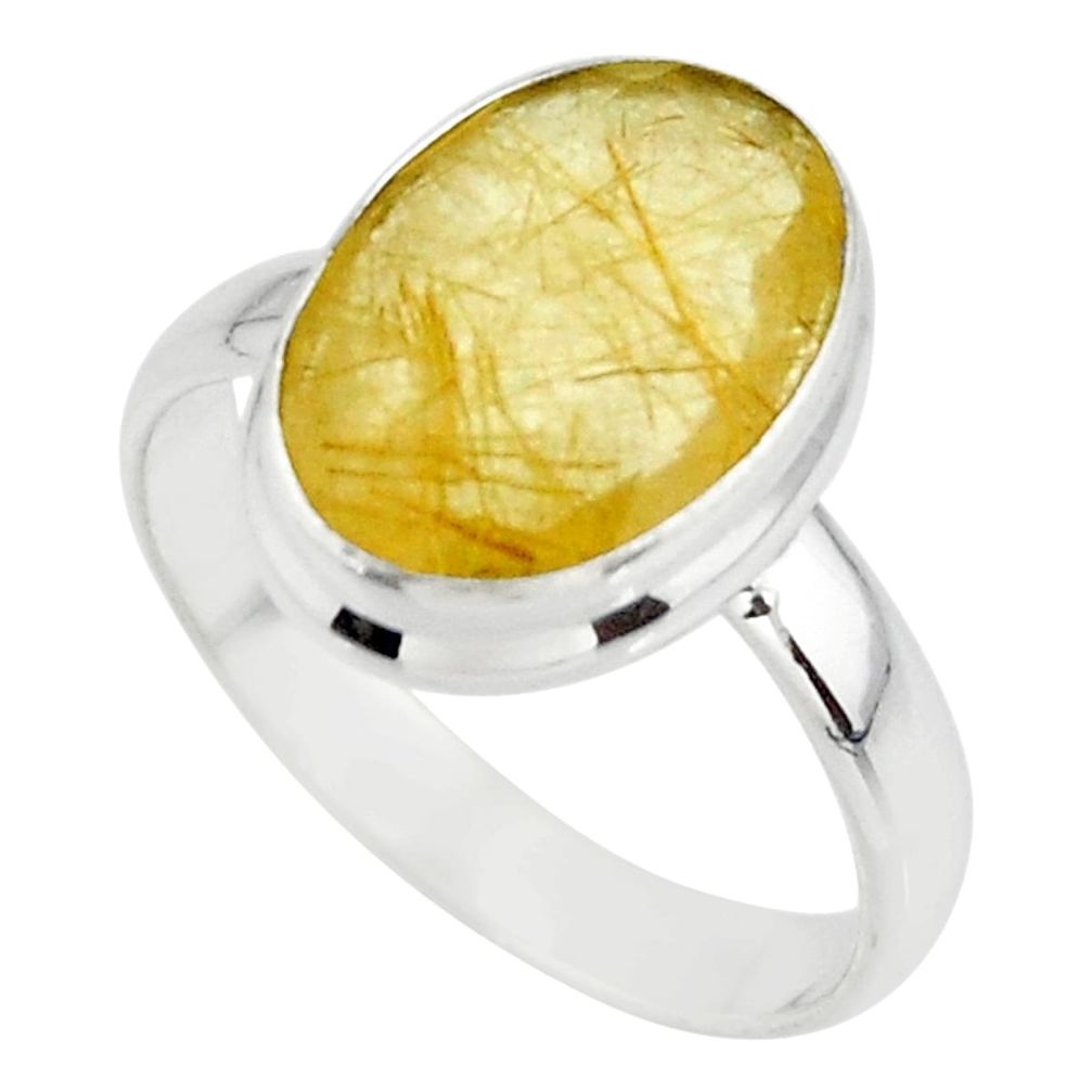 6.39cts faceted natural golden rutile 925 sterling silver ring size 8.5 r51305