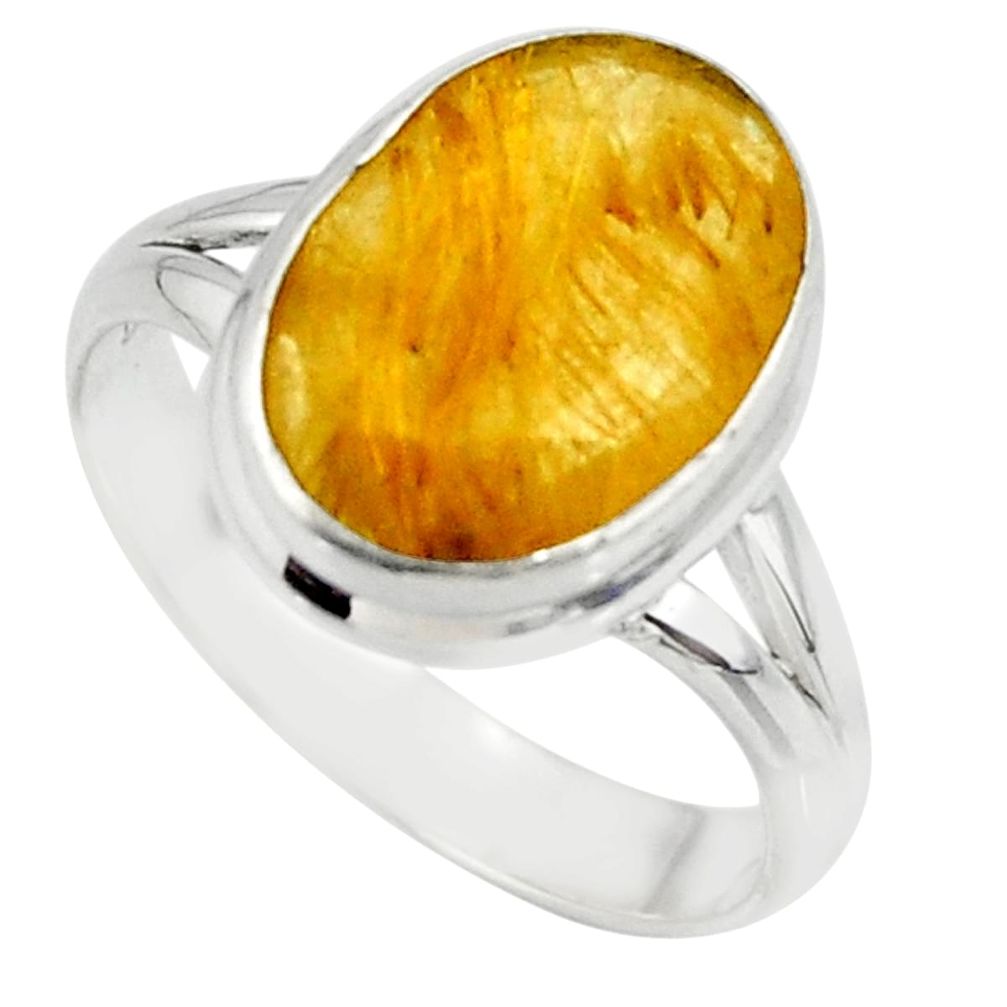 6.39cts faceted natural golden rutile 925 sterling silver ring size 8.5 r51308