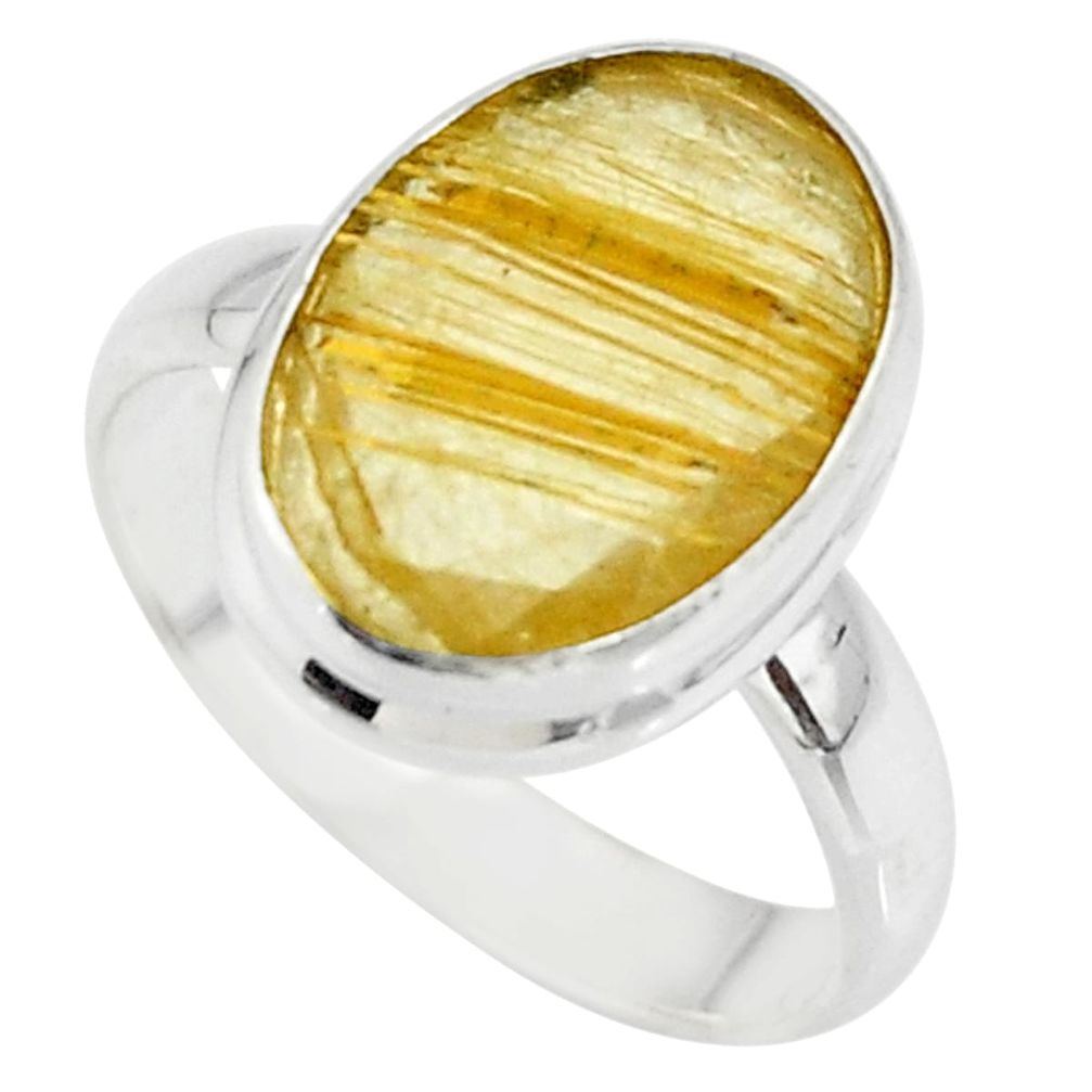 6.04cts faceted natural golden rutile 925 sterling silver ring size 7 r51311