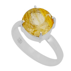 5.08cts faceted natural golden tourmaline rutile 925 silver ring size 6.5 n33687