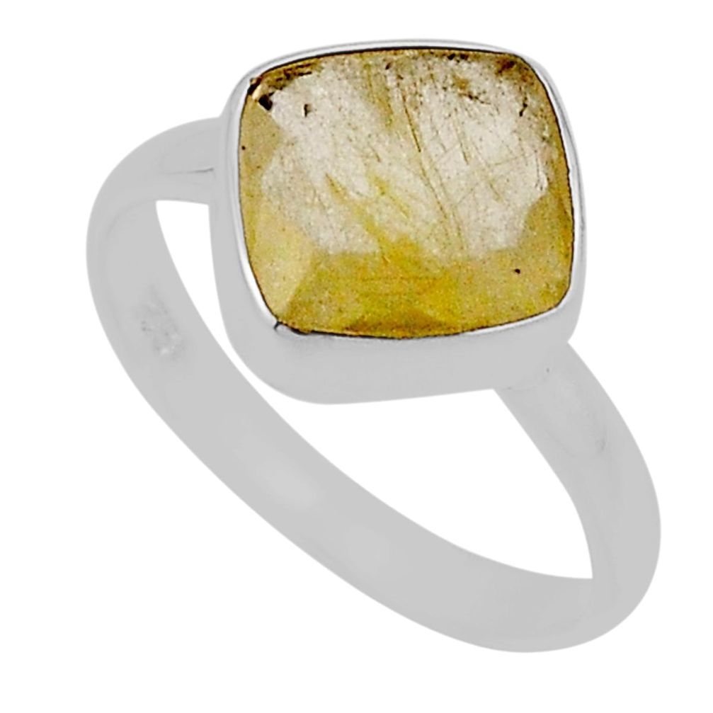 4.53cts faceted natural golden tourmaline rutile 925 silver ring size 7.5 n33699