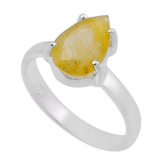 2.55cts faceted natural golden tourmaline rutile 925 silver ring size 6 n39841