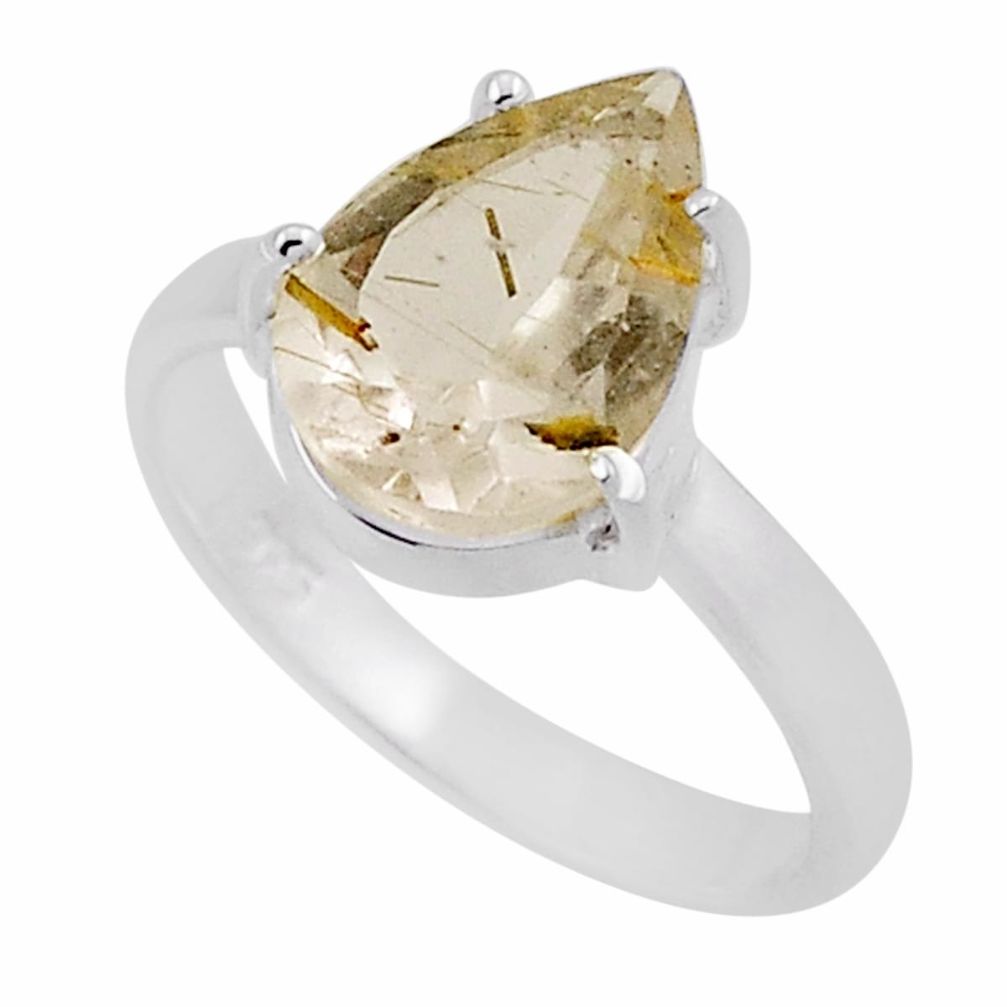 4.51cts faceted natural golden tourmaline rutile 925 silver ring size 6 n39851