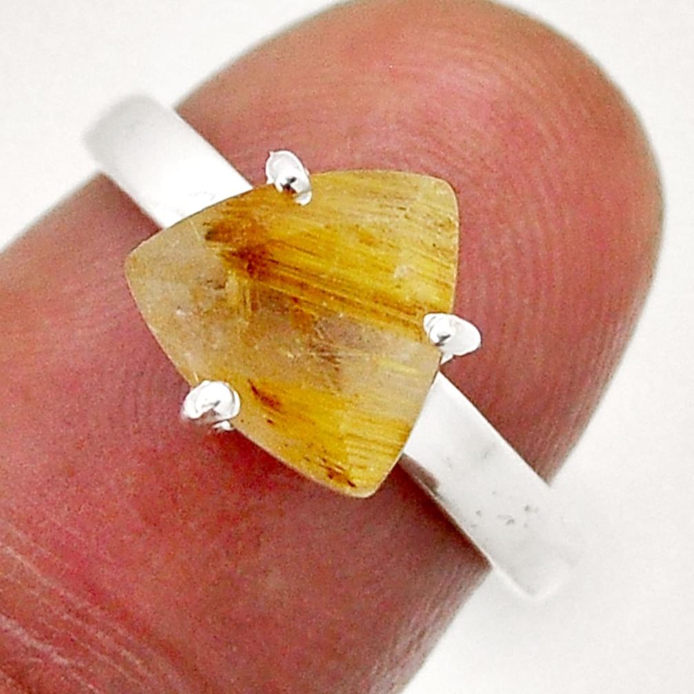 4.57cts faceted natural golden tourmaline rutile 925 silver ring size 6 n39870