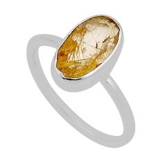 2.73cts faceted natural golden tourmaline rutile 925 silver ring size 7 n33681