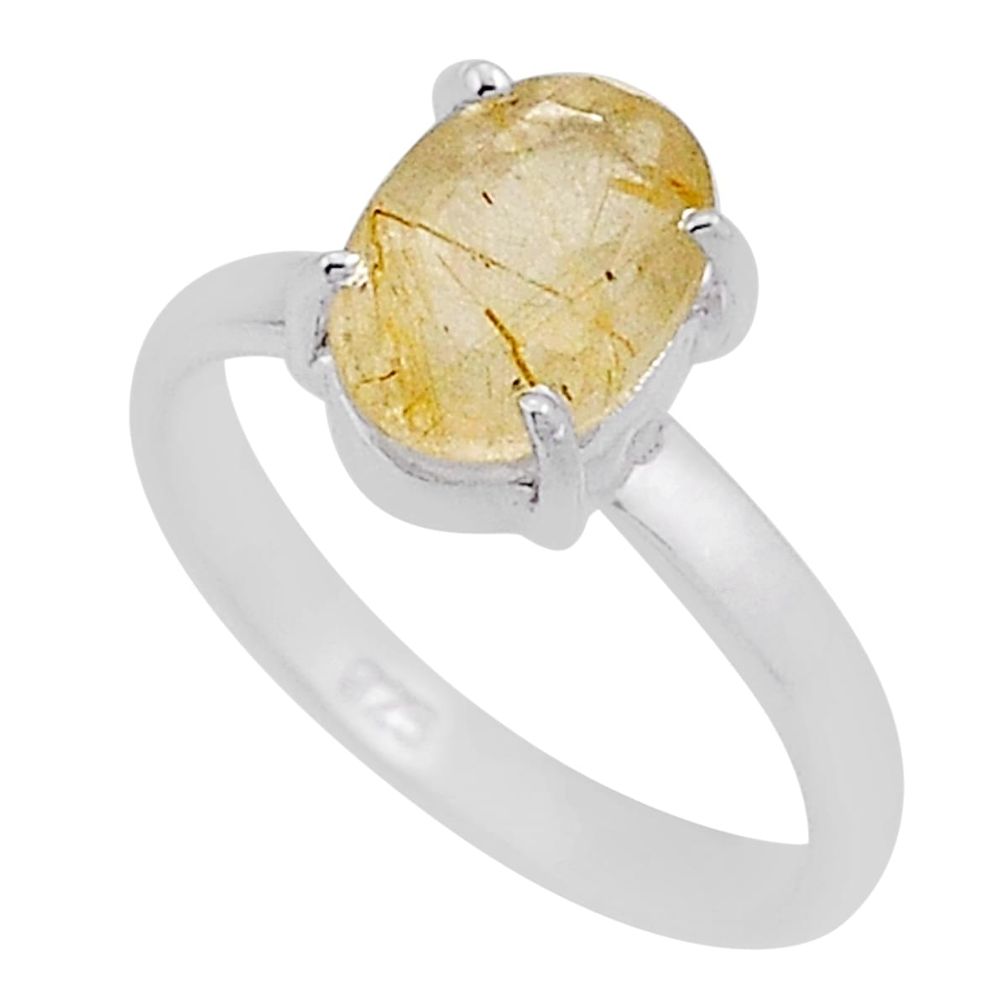 2.93cts faceted natural golden tourmaline rutile 925 silver ring size 7 n39842