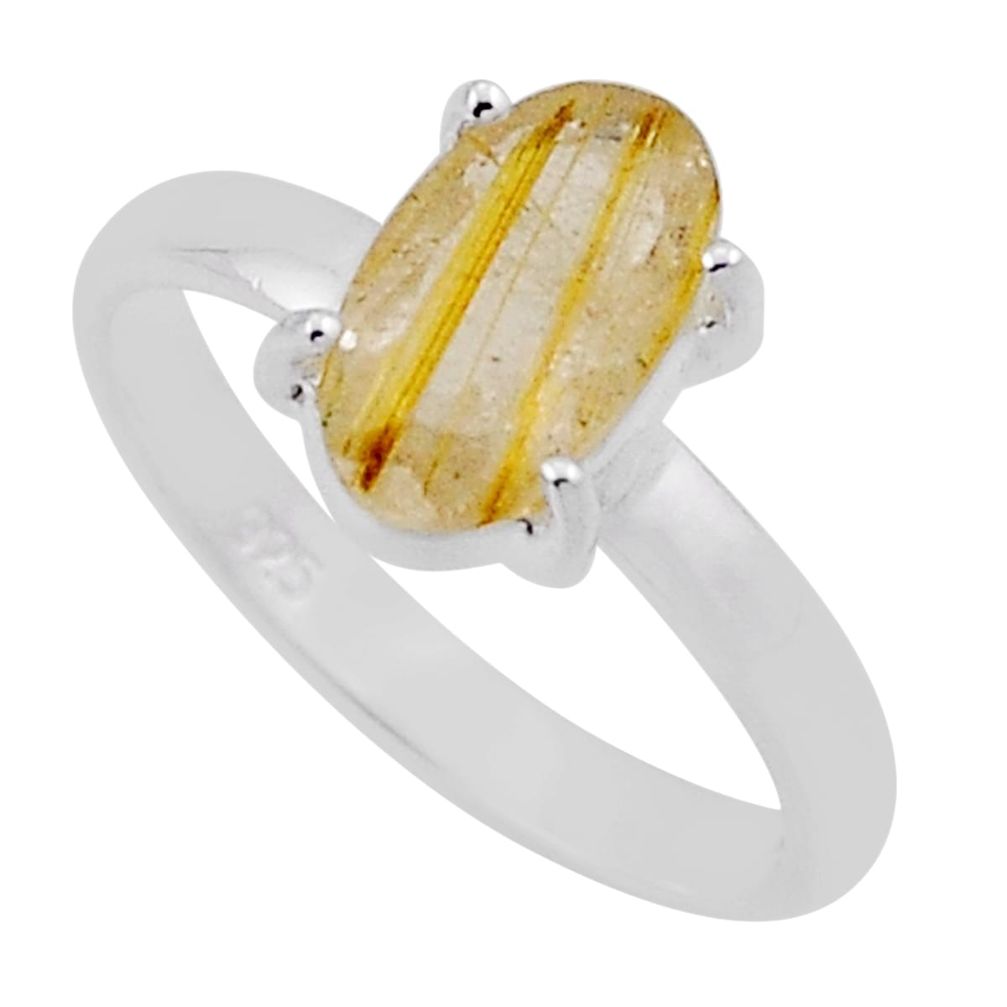 2.75cts faceted natural golden tourmaline rutile 925 silver ring size 7 n39844