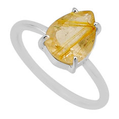 3.65cts faceted natural golden tourmaline rutile 925 silver ring size 8 n33684