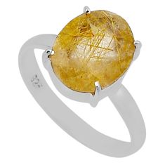 4.84cts faceted natural golden tourmaline rutile 925 silver ring size 8 n33696