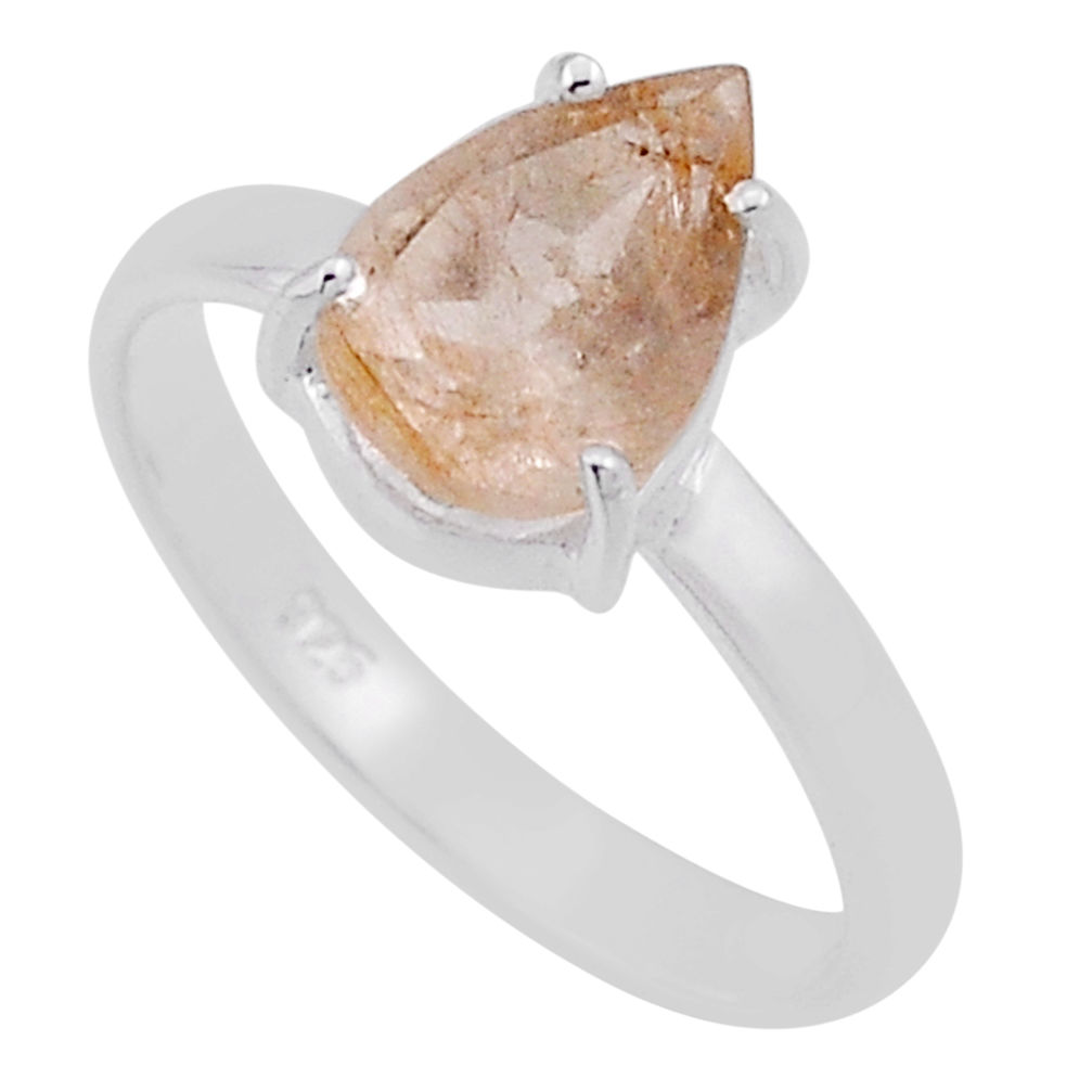 2.77cts faceted natural golden tourmaline rutile 925 silver ring size 8 n39846