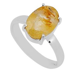 3.00cts faceted natural golden tourmaline rutile oval silver ring size 6 n33697