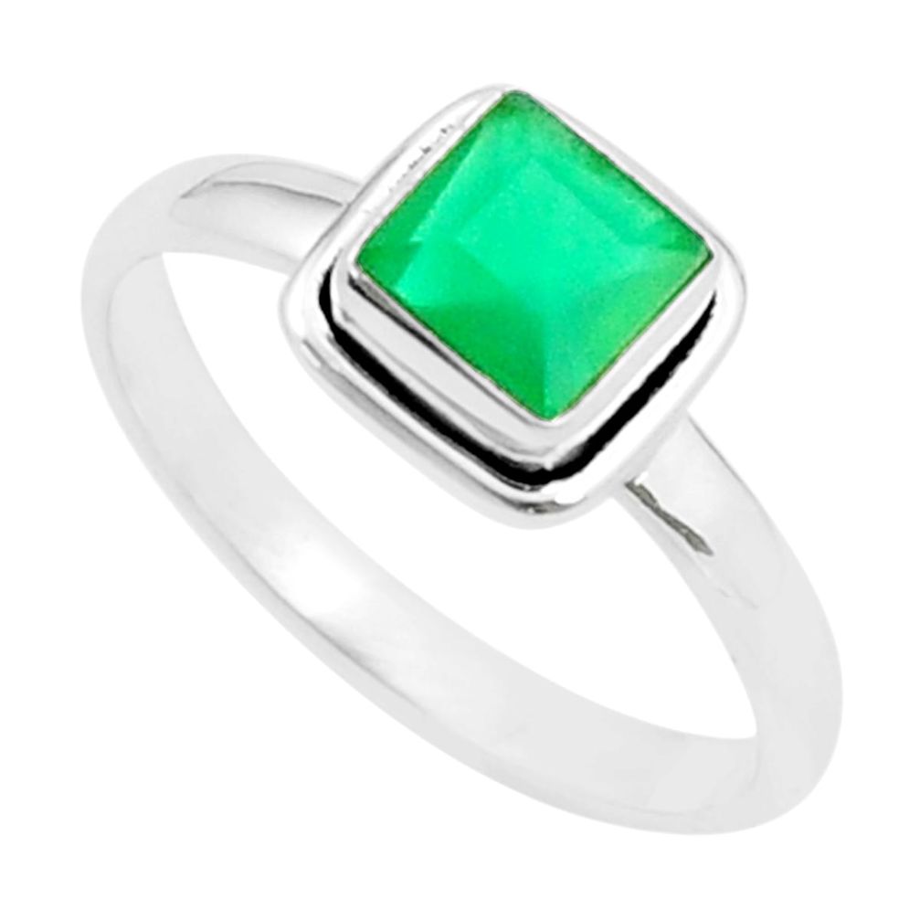 1.44cts faceted natural green chalcedony 925 sterling silver ring size 10 u38301