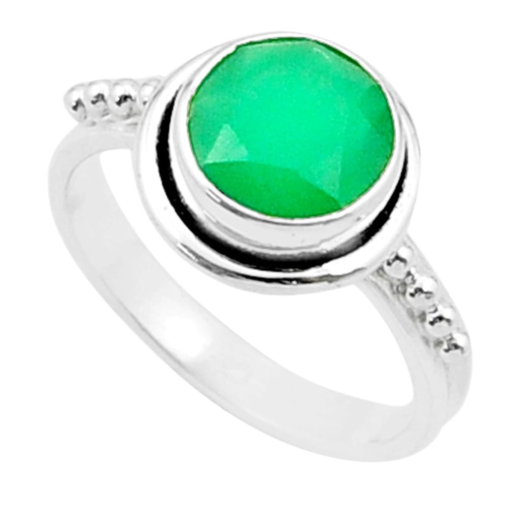 2.76cts faceted natural green chalcedony 925 sterling silver ring size 6 u38334