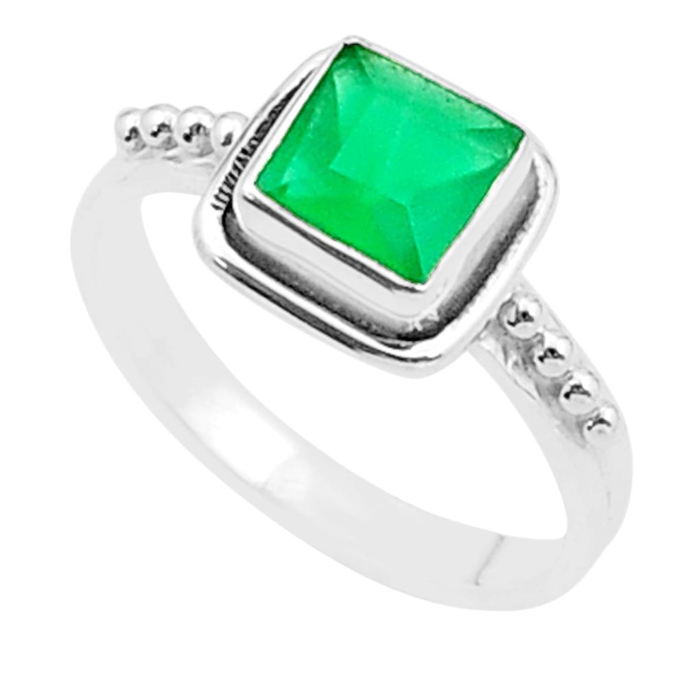 1.23cts faceted natural green chalcedony 925 sterling silver ring size 7 u38313