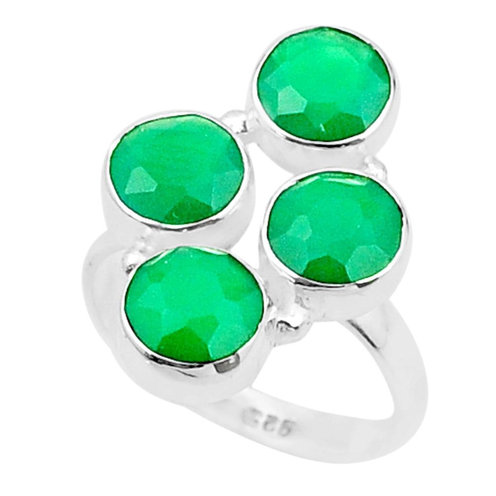 9.97cts faceted natural green chalcedony 925 sterling silver ring size 7 u38446