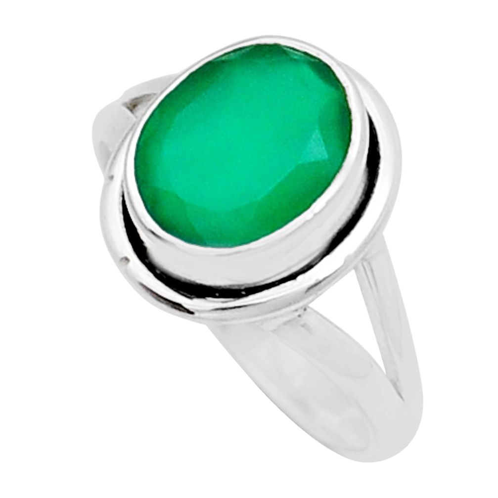 4.07cts faceted natural green chalcedony 925 sterling silver ring size 7 y13701