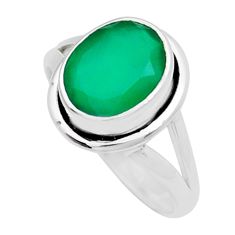 4.07cts faceted natural green chalcedony 925 sterling silver ring size 7 y13701