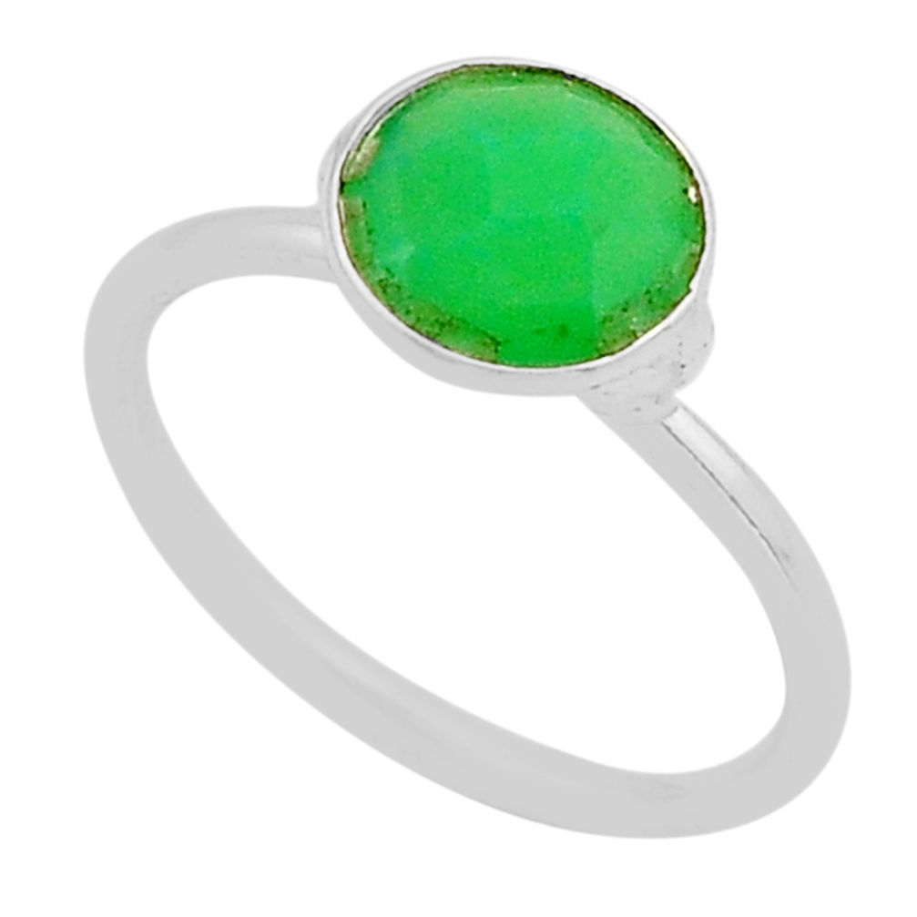 3.16cts faceted natural green chalcedony 925 sterling silver ring size 7 y94203