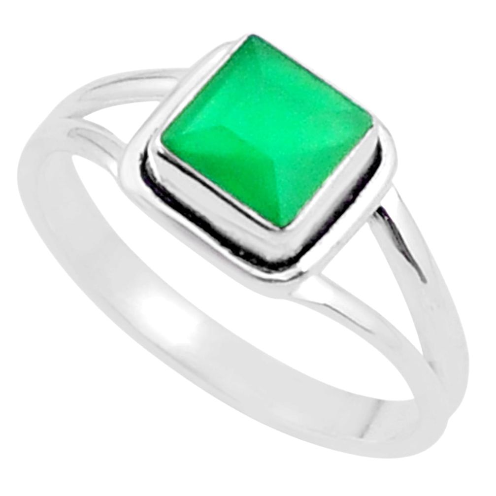 1.22cts faceted natural green chalcedony 925 sterling silver ring size 9 u38295