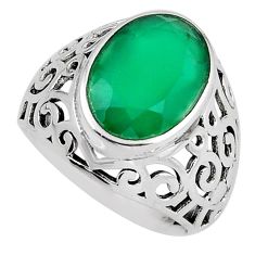 6.33cts faceted natural green chalcedony oval 925 silver ring size 8.5 y45715