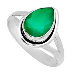 2.69cts faceted natural green chalcedony pear 925 silver ring size 7.5 y13721
