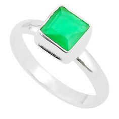 1.23cts faceted natural green chalcedony square 925 silver ring size 7 u38294