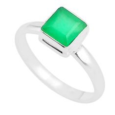 1.23cts faceted natural green chalcedony square 925 silver ring size 8.5 u38284