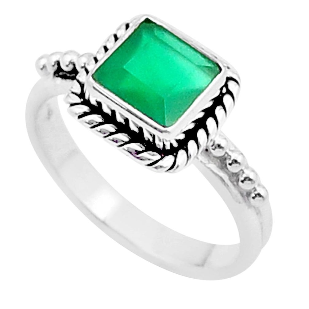 1.22cts faceted natural green chalcedony square 925 silver ring size 5.5 u38364