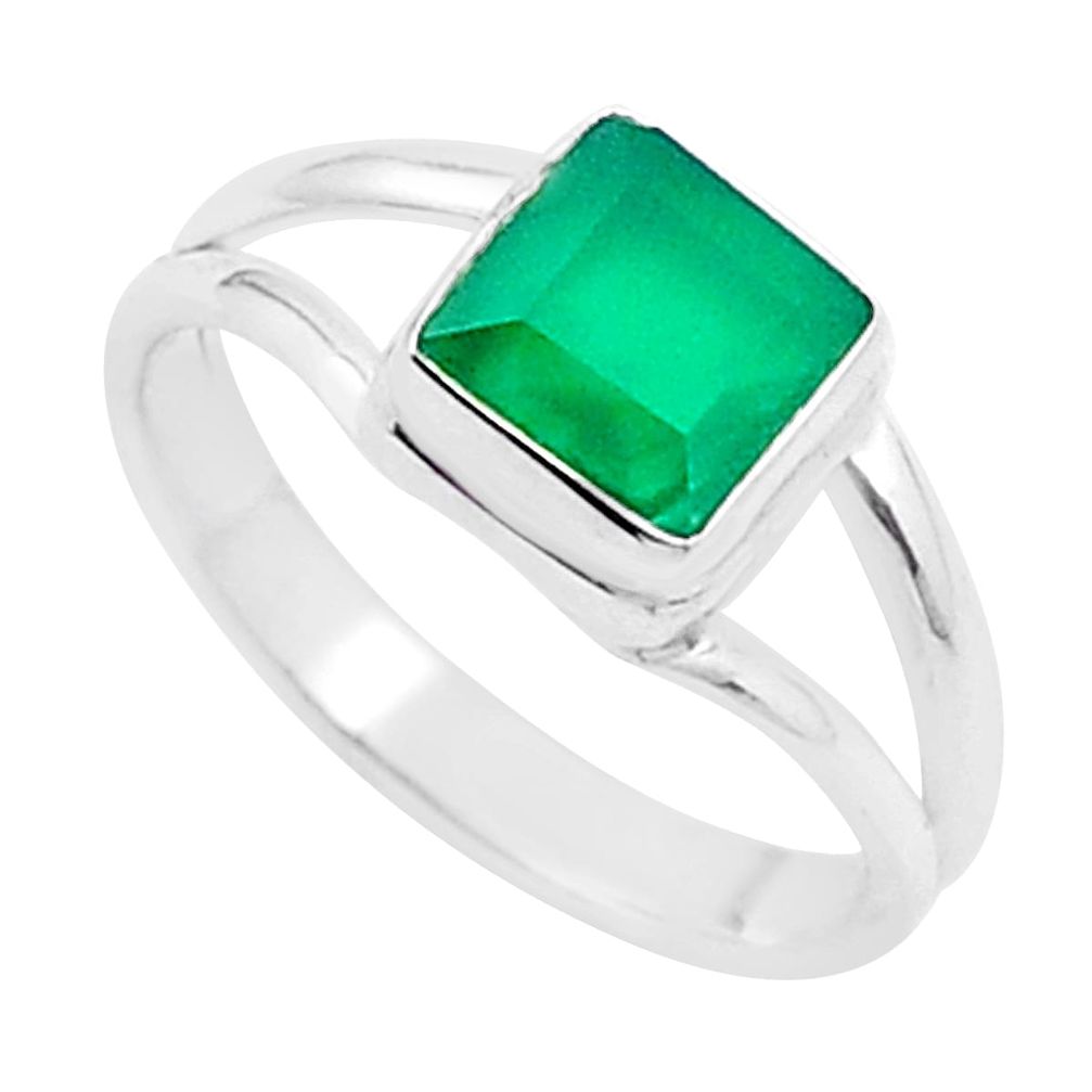 1.23cts faceted natural green chalcedony square 925 silver ring size 6.5 u38365